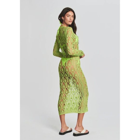 SER.O.YA Allison Crochet Cardigan Lime Green Long Cover Up - Picture 5 of 6